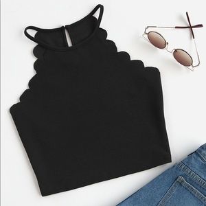 Black Scallop Halter Crop Top